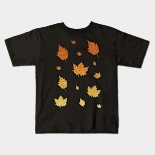 Orange Ombre Faux Glitter Autumn Fall Leaves Kids T-Shirt